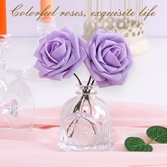 Artificial Flowers Fake Roses with Stems Boxed Foam Roses for DIY 16Pcs Purple