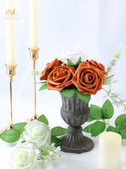 Artificial Flower 50pcs Real Looking Rose Fake Foam Roses with 50Pcs White