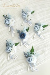 Set of 6 Dusty Blue Wedding Boutonniere for Men Artificial Flowers for Wedding