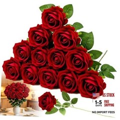 12PCS 20‘’ Red Artificial Roses Flowers with Long 12pcs Red Artificial Flowers