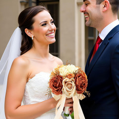 Burnt Orange Rose Bridal Bouquets Set of 5 for Autumn Weddings & Events