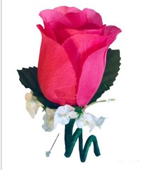 Hot Pink Watermelon Rose Grooms Mens Wedding Quinceanera Boutonniere Flowers