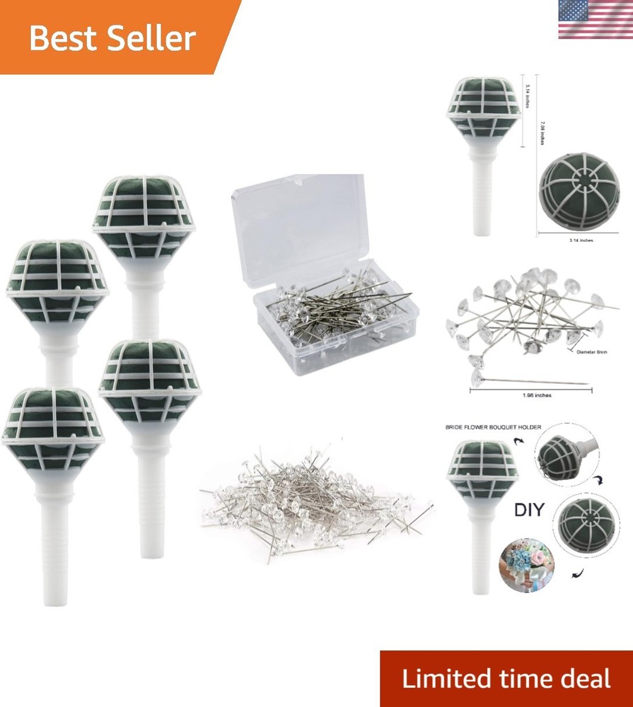 Handheld Wedding Flower Bouquet Holders – Set of 4 with 100 Pins Included