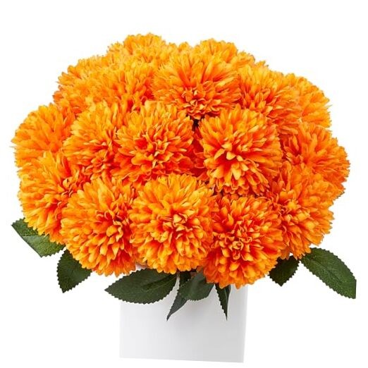 12 Pcs Artificial Chrysanthemums Flowers Ball Flower Fake Mums Silk for Orange