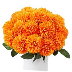 12 Pcs Artificial Chrysanthemums Flowers Ball Flower Fake Mums Silk for Orange
