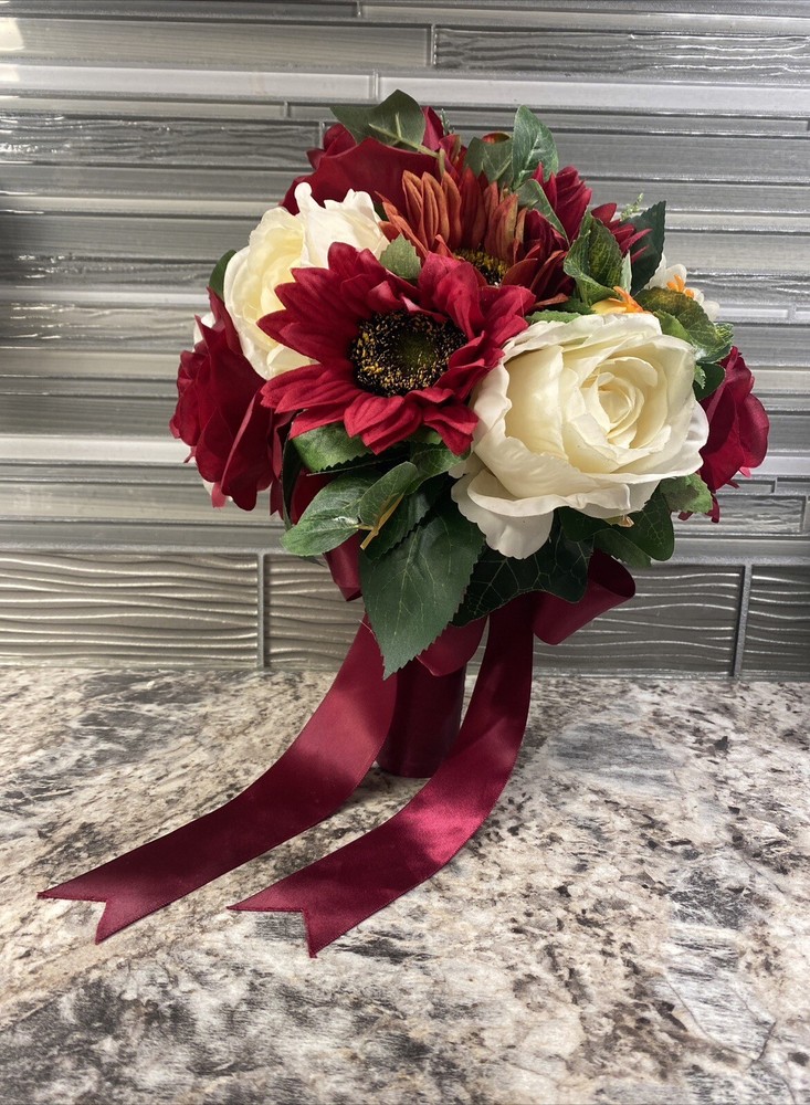 Elegant Bridal Bouquet Perfect for Fall and Winter Wedding Burgundy Orange