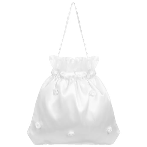 Bridal Dolly Bag Satin Flower Decorated Wedding Handbag Small White Purse for