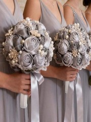 Rhinestone Satin Bridal Bouquet Crystal Wedding Tossing Artificial Flower