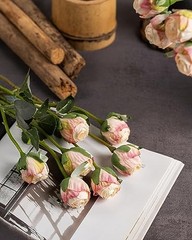 24pcs Artificial Flowers Fake Silk Rose with Long Stem for DIY Cream Pink