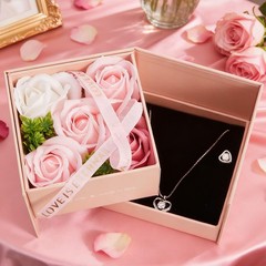WDS WONDROUS Preserved Rose Jewelry Gift Set for set of 3, pink and silver