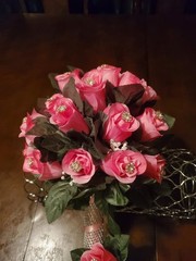 Bling Crystal Wedding Bouquet Matching Bling Boutonere Bling Pink Rose Bouquet
