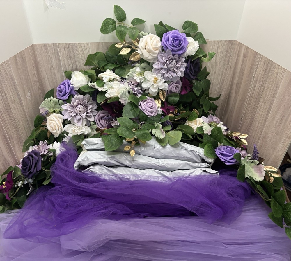 Wedding Shades Of Purple Silk Swags Net Bows Aisle Markers Box 4