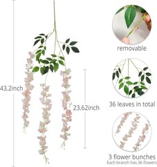 48 Pack Artificial Wisteria Hanging Flowers Fake Wisteria 48Pcs Light Pink