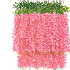 12 Pcs Artificial Wisteria Flowers Garland, 3.6 FT Silk Fake Flowers Dark Pink
