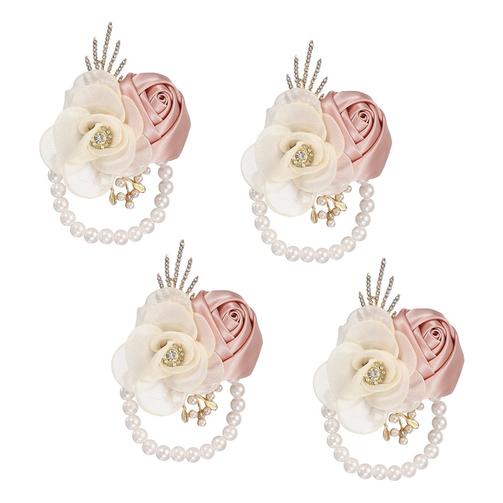 Pink Wristband, 4Pcs Flower Corsage Bracelets,