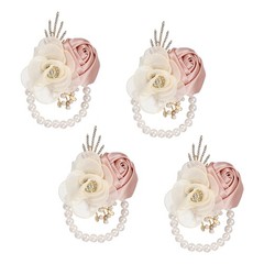 Pink Wristband, 4Pcs Flower Corsage Bracelets,