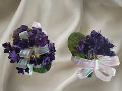 Hand Made wrist Corsage and boutonniere Set African violet blossoms