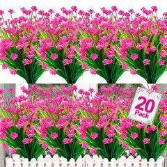TURNMEON 20 Bundles Artificial Flowers for Outdoors, Spring Grass Camellia Fake