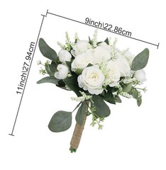 Artificial White Rose & Eucalyptus Wedding Flower Bouquets Set of 6, 9in x 11in