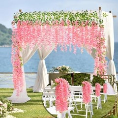 12 Pcs Artificial Wisteria Flowers Garland, 3.6 FT Silk Fake Flowers Dark Pink