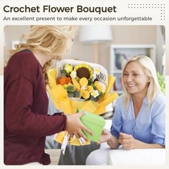 Crochet Flower Bouquet, Handmade Yellow Lily Sunflower Rose, Faux Yarn Floral