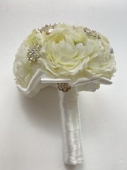 Handmade Wedding Bouquet White Light Green Pearl Artificial Flower Bling Bridal