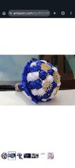 Royal Blue Brooch Bouquet Rhinestone Gem Pearl Wedding Bridal Satin Rose Flowers
