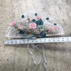 Vintage Shabby Chic Heart Wedding Bouquet Lace Green Ribbon & Pink Roses Wrist