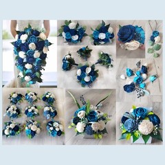 Blue Bridal Cascade Bouquet Sola Wood Turquoise White Cascading Wedding Flowers