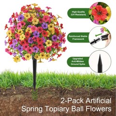 2PC 20in Artificial Topiary Ball Flowers Outdoor UV Resistant Spring Summer