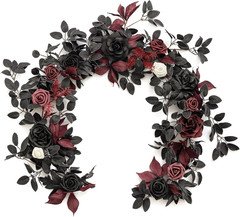 5FT Black Burgundy Artificial Flower Garland Fake Rose Leaves Floral Garland Arc