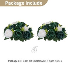 Green Flower Ball Centerpieces: 2 Pcs Forest Green & Hunter Green & Ivory