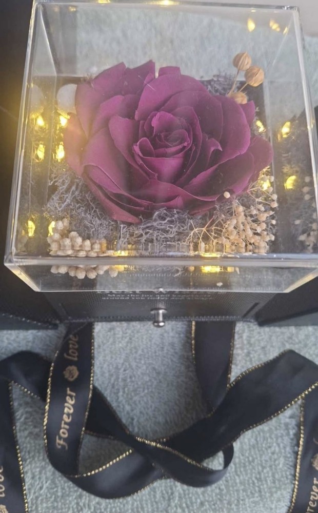 Best Wishes, Preserved Purple Rose With White Lights (In Drawer) Happiness gift
