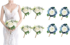 Ivory & Dusty Blue Bridesmaid Bouquets Set – Perfect Wedding Flowers 2024