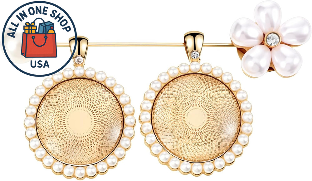 Antique Gold Pearl Wedding Bouquet Charm with Double Frame Pendant