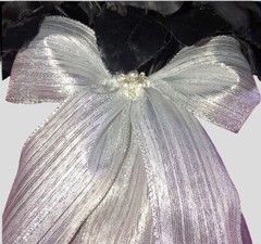 Brooch & Pearl Black Bouquet Bridal Flowers Metallic Silver Ribbon + Freebie NEW