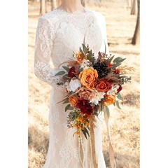 12 Inch Cascade Bridal Bouquet Silk Roses Wedding Decoration Faux Flowers New