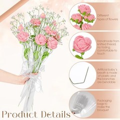 Suncalla 6 Bundle Mother’s Day Crochet Flower Bouquet Handmade Pink Bright