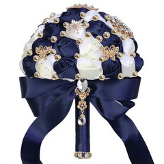 Royal Blue Rose Bud wedding bouquet bridal artificial Sweet 15 bouquet