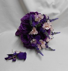 Rustic Package Silk Flower Wedding Bridal Bouquet Eggplant Lavender Lace Burlap