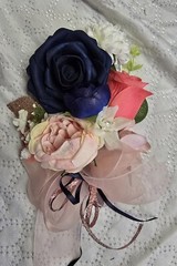 12 PC Blue,Coral,Ivory, Light Rose Wedding Bouquet Set Lace And Bling