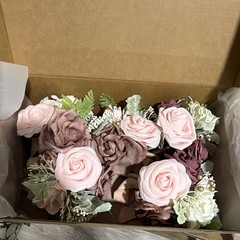 5 Ling’s Moment Artificial Rose Wedding Bouquet Pink Purple White Green