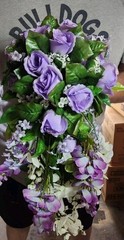 2 Purple Mixed Flowers Bridal Bouquet 23″X10″