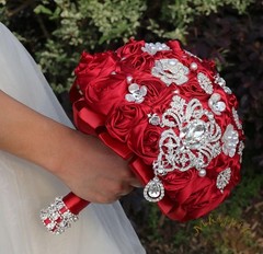 Bridal Wedding Bouquet Round Bling Brooch Bouquet Artificial Rose Flower Bunc…