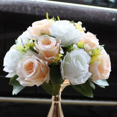 Silk Roses Flowers Centerpiece Arrangement Peach White Bridal Party USA Seller