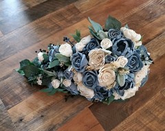 Dusty Blue & White Cascading Bridal Bouquet Made of Sola Wood Wedding Flowers