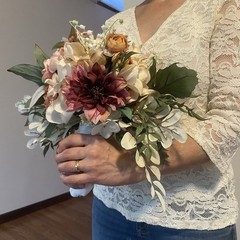 Bridal Wedding Bouquet Hand made Budget Friendly Faux Flowers White Pink Green