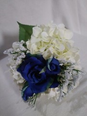 Wedding Bouquet Silken / Plastic White Hydrangea w/ Dark Blue Rose NEW
