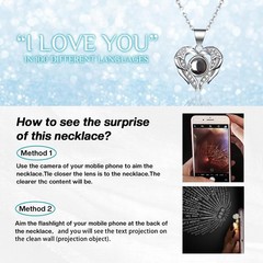 Preserved Rea Cyanl Rose with I Love You Necklace 100 Languages, middle, Cyan