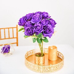 PURPLE 2 Bushes 18″ ARTIFICIAL Faux Silk Rose FLOWERS Bouquet Wedding Decoration